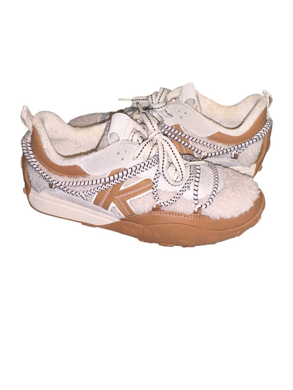 KATE SPADE women’s K As faux fur lace up athletic tennis shoes In Kate Runner cr